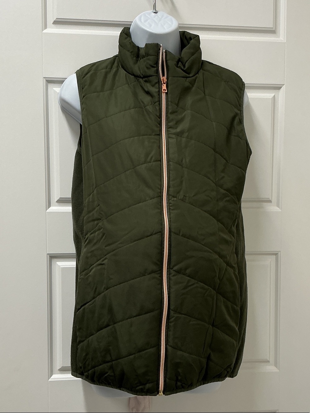 Maternity Olive Quilted Puffer Vest with Rose Gold Zip From Motherhood